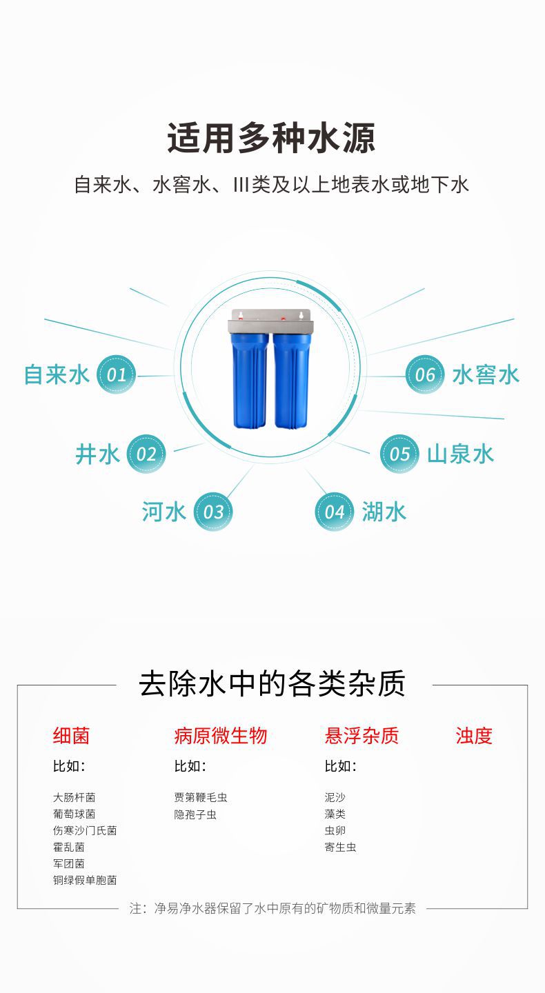 凈易全屋中央前置過濾器可用于農(nóng)村飲水凈化、山區(qū)水源凈化、雨水/井水等地表水及地下水的凈化