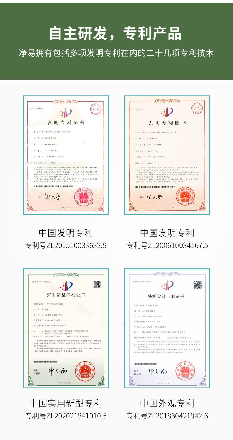 凈易單兵軍用微型凈水器專利證書